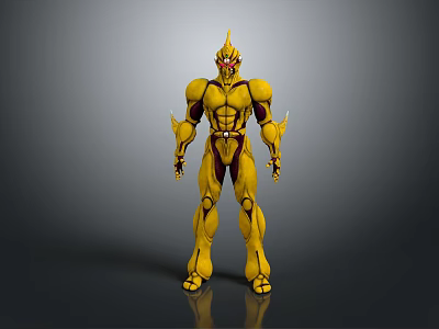 Yellow Muscular Game and Movie Character With Golden Armored Design and Glowing Red Eyes 3d model
