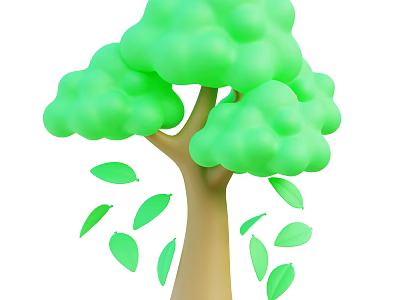 Vibrant Green Shrub with Brown Trunk and Falling Fresh Green Leaves 3d model