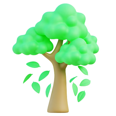 Vibrant Green Shrub with Brown Trunk and Falling Fresh Green Leaves 3d model