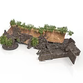 Modern Scene Featuring Broken Structures Rocks And Lush Vegetation On Natural Terrain 3d model