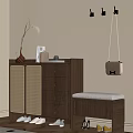 Stylish Wooden Shoe Cabinet With Woven Doors And Matching Bench For Entryway