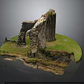 Ancient Stone Ruins Model With Archway Structure And Grass Covered Base
