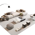 Modern Sofa Coffee Table Set With Floor Lamp Armchair Ottoman Decorative Pillows And Soft Rug