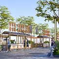 Traditional Outdoor Food Market With Bamboo Stalls Hanging Lanterns And Pedestrians