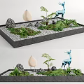 Small Courtyard Garden Design with Stones Green Plants Deer Sculpture Lantern and Gravel Lawn