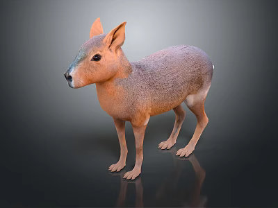 Patagonian Mara With Brown And Orange Fur Standing On Black Background With Reflection 3d model