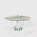Functional Hexagonal Table With Colorful Panel Top White Legs And Wheeled Storage 3d model