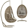 Stylish Rattan Egg Shaped Hanging Leisure Chairs With Comfortable Cushions And Metal Stand