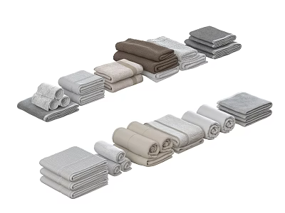 Neatly Stacked Towels In Various Neutral Shades Including Gray Brown And Beige 3d model