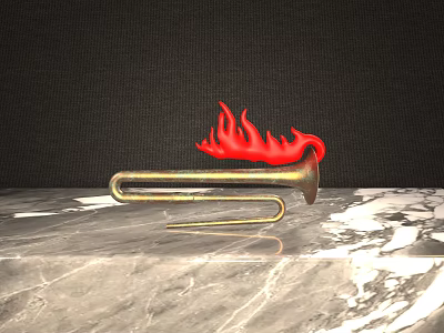 Brass Horn Shaped Commercial Equipment with Red Flame on Marble Countertop and Black Background 3d model