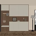 French Middle-style Shoe Cabinet Home Cabinet Multi-functional Shoe Changing Stool Floor Lamp 3d model