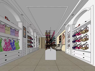 Elegant Lingerie Store Interior With Colorful Garments Display Shelves And Posters 3d model