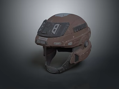 Brown Tactical Futuristic Armored Sci Fi Helmet With Detailed Panel And Vents 3d model