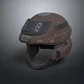 Brown Tactical Futuristic Armored Sci Fi Helmet With Detailed Panel And Vents