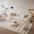 Modern Plush White Sofa and Round Coffee Table Set in Living Room with Decorative Elements 3d model
