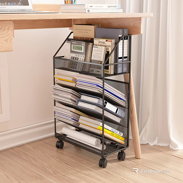 Rolling Storage Shelf for Organizing Office Supplies Files Folders and Calculator in Home Office Corner 3d model 