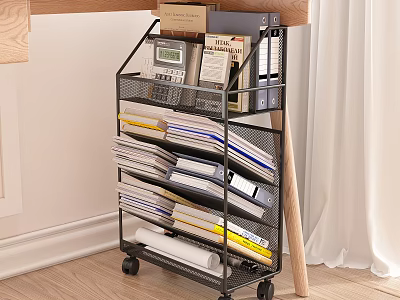 Rolling Storage Shelf for Organizing Office Supplies Files Folders and Calculator in Home Office Corner 3d model