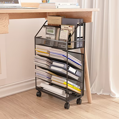 Rolling Storage Shelf for Organizing Office Supplies Files Folders and Calculator in Home Office Corner 3d model