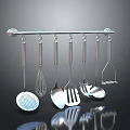 Stainless Steel Kitchen Utensils Hanging Rack With Slotted Spoon Whisk Spatula And Ladle