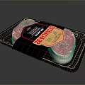 Two Round Prosciutto Slices Packaged in Black Tray with Label 3d model