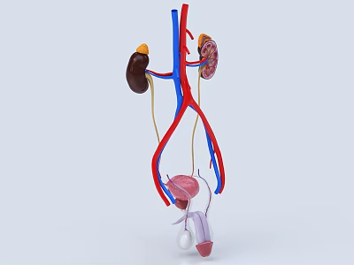 Pelvic Organs Anatomical 3D Model With Kidneys Ureters Bladder And Prostate Structure 3d model
