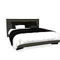 Modern Double Bed with Black Headboard White Bed Sheets and Black Pillows