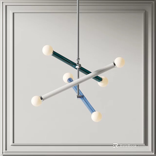 Modern Design Pendant Light With Cross Colored Rods And White Spheres 3d model