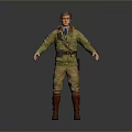 Adventurous Male Character In Green Military Outfit Standing With Arms Outstretched