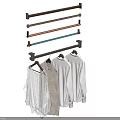 Wall Mounted Clothes Hooks With Horizontal Rods Hanging Shirts And Garments 3d model