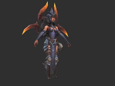 Game Movie Female Character With Purple Armor And Orange Winged Elements 3d model