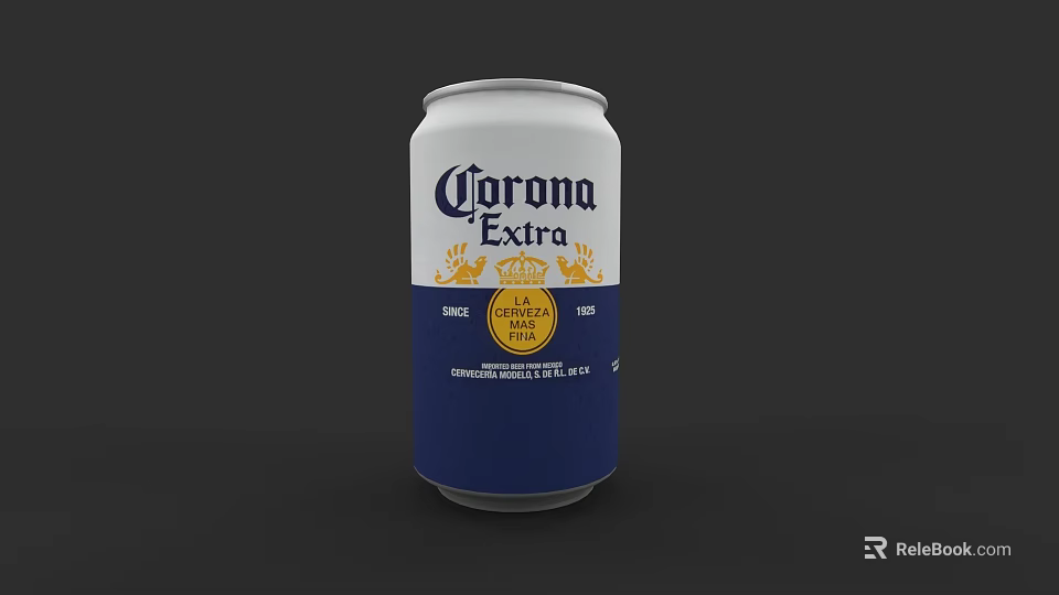 Corona Extra Imported Beer Can With Crown Logo And Blue White Design 3d model 