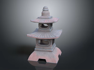 Traditional Japanese Stone Lantern With Pagoda Style Tiered Roof And Decorative Base 3d model