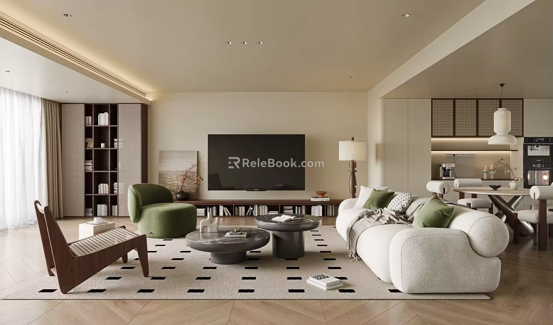 Quite cream style restaurant sofa coffee table combination multi-person sofa mother and child coffee table single sofa chair floor lamp dining table and chair combination dining side cabinet 3d model