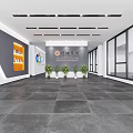 Modern Front Desk Reception Area With Company Logo Potted Plants And Spacious Design