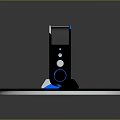 Sleek Modern PC Tower with Black Blue Geometric Accents and Circular Illuminated Base