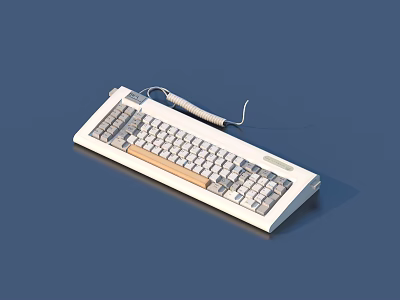 White Wired Keyboard With Wooden Decorative Strip For Daily Living Essentials 3d model