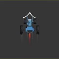Blue Modified Tractor with Large Tires Red Jet Flames Brown Cylinder and Cartoon