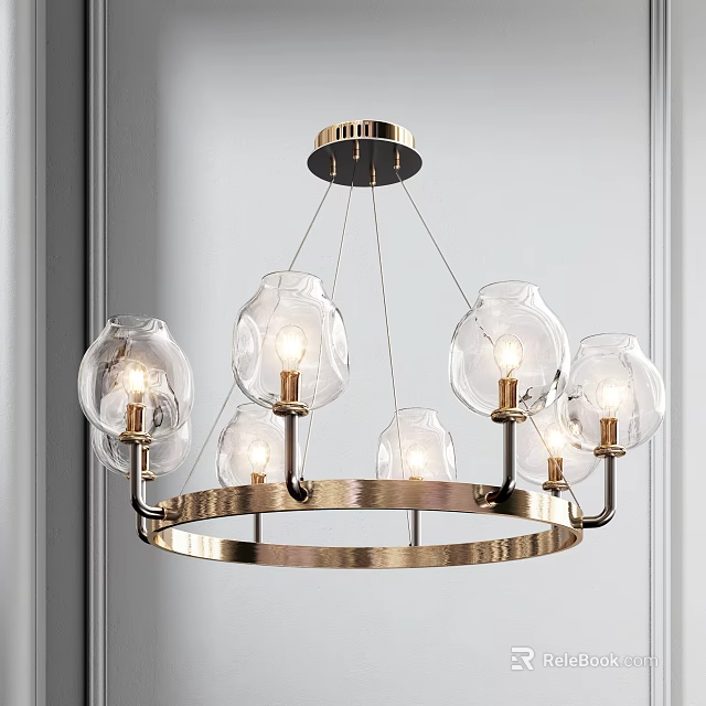 Elegant Gold Ring Chandelier With Clear Glass Globe Shades And Warm Lighting 3d model 