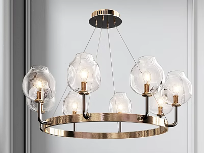 Elegant Gold Ring Chandelier With Clear Glass Globe Shades And Warm Lighting 3d model