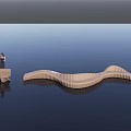 Modern Stylish Outdoor Chair With Wave Design On Wooden Waterfront Structure