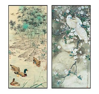 New Chinese Animal Painting Elegant Exquisite Plant Flowers Birds and Poultry Pattern Hanging Painting Combination 3d model