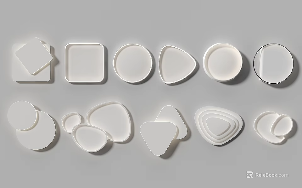 Modern White Ceiling Lights with Different Geometric Shapes and Minimalist Design 3d model