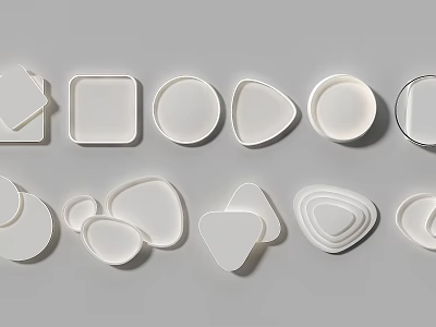 Modern White Ceiling Lights with Different Geometric Shapes and Minimalist Design 3d model