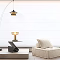 Modern Single Sofa Interior In Beige With Floor Lamp And Small Side Table