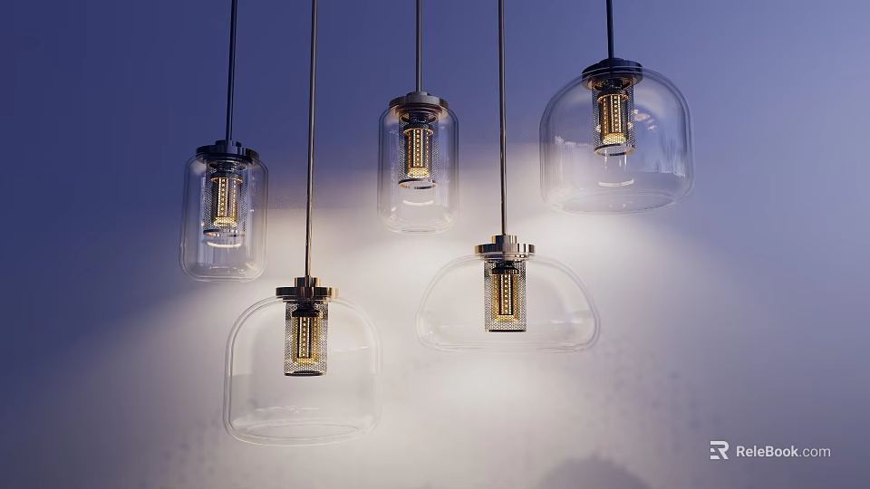 Modern Pendant Lights With Transparent Glass Shades And Metal Bases For Interior Decor 3d model 