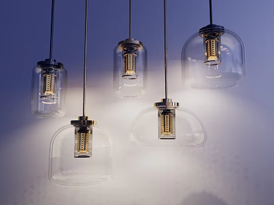 Modern Pendant Lights With Transparent Glass Shades And Metal Bases For Interior Decor 3d model