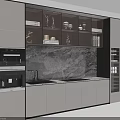 Modern Kitchen Cabinets With Marble Countertop Built-in Appliances And Storage Shelves