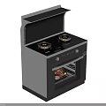 Modern Integrated Gas Stove With Two Burners And Oven In Black Silver Design
