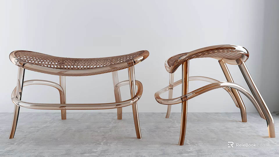 Modern Light Toned Metal Stools With Curved Legs And Woven Seats Design 3d model 