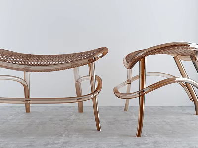Modern Light Toned Metal Stools With Curved Legs And Woven Seats Design 3d model